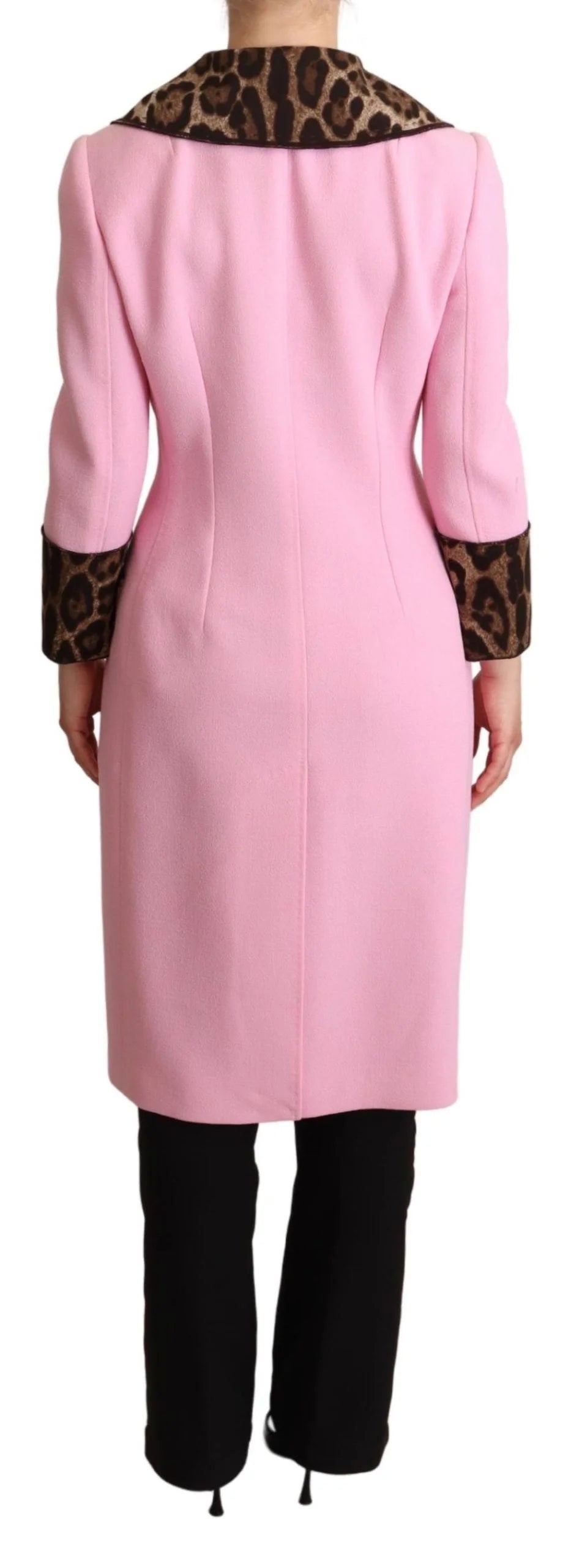 Dolce & Gabbana Pink Leopard Wool Trenchcoat Jacket - IT38|XS - Trench Coats