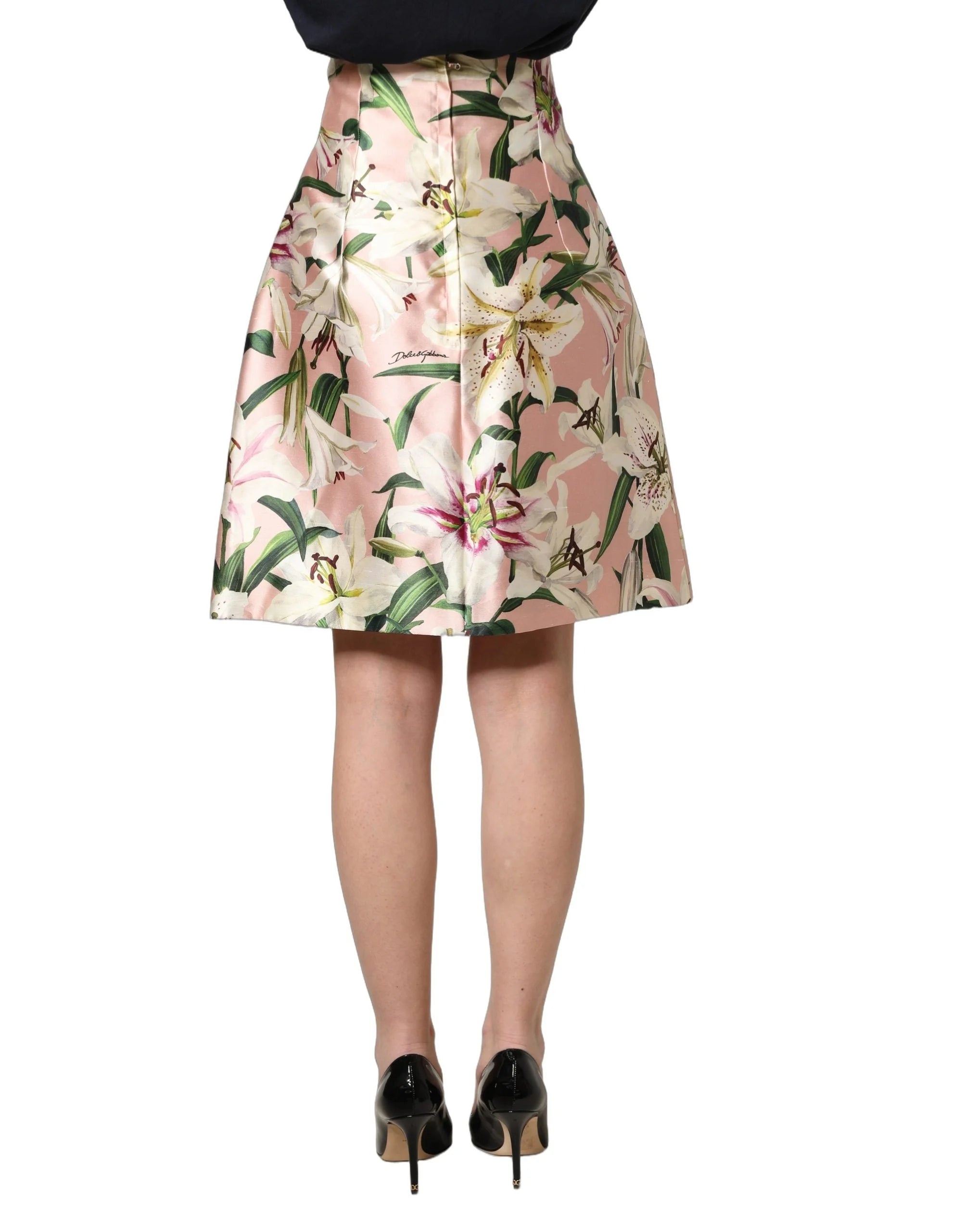 Dolce & Gabbana Pink Lilium High Waist Knee Length Skirt - IT36|XXS