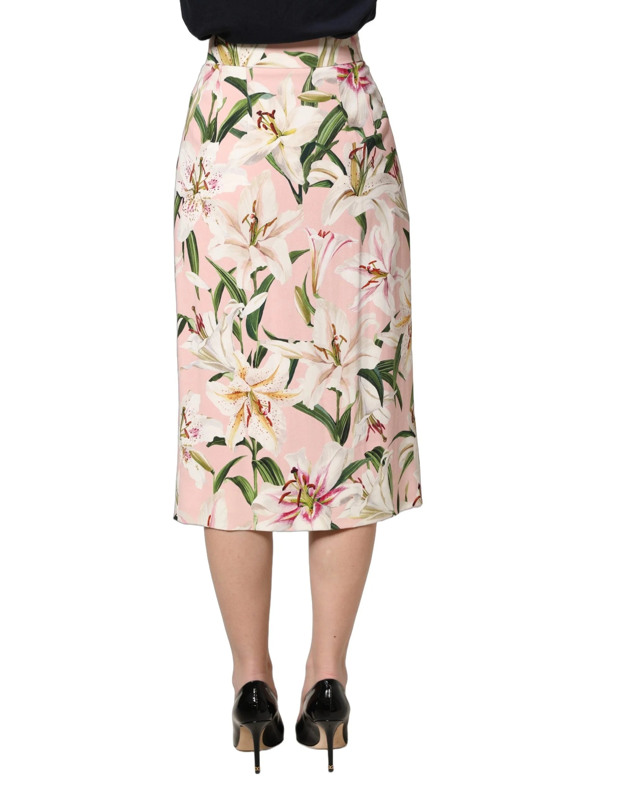 Dolce & Gabbana Pink Lilium Print High Waist Pencil Skirt - IT36|XXS
