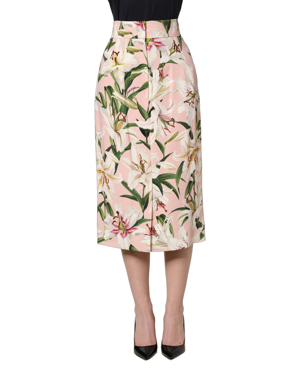 Dolce & Gabbana Pink Lilium Print High Waist Pencil Skirt - IT36|XXS