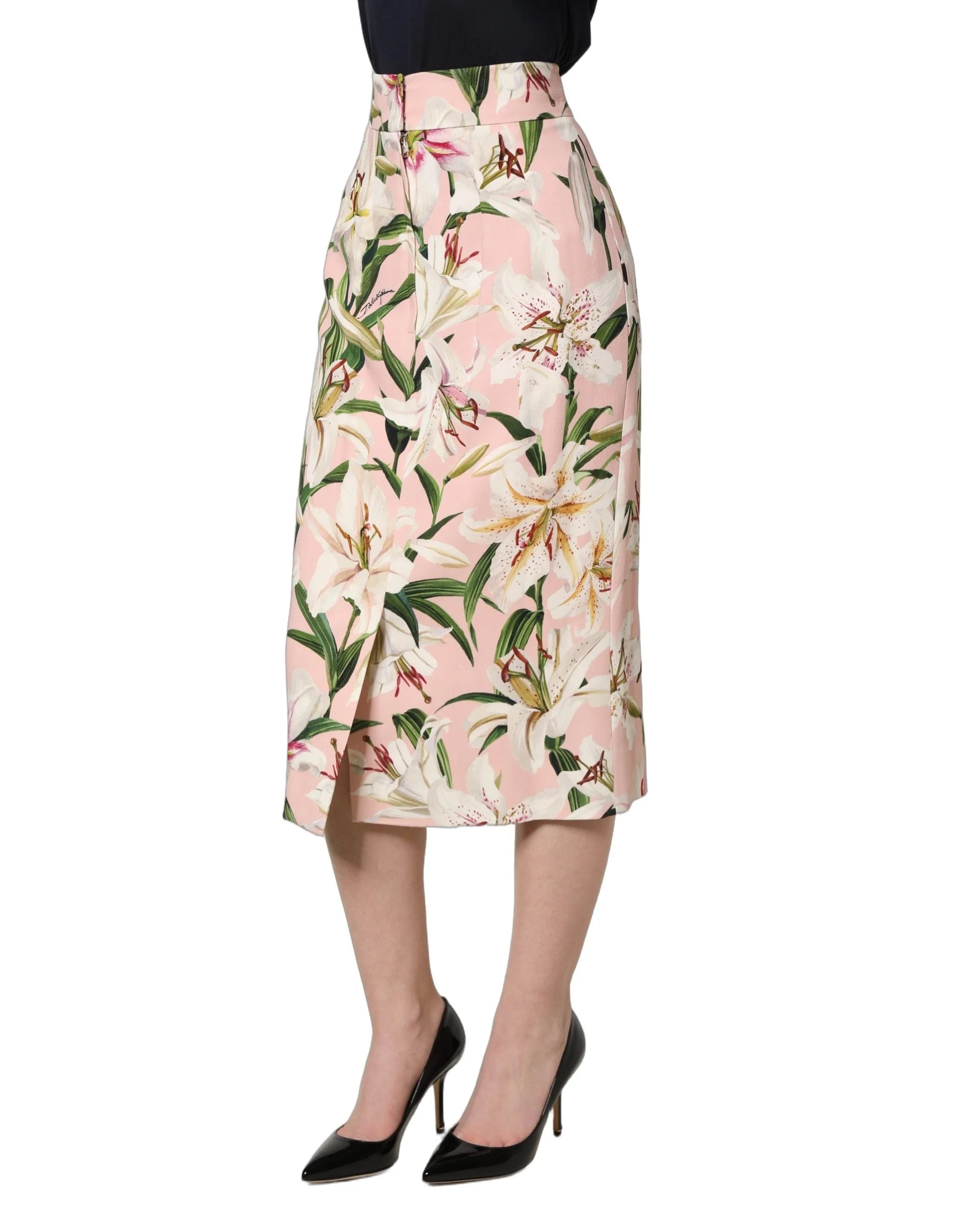 Dolce & Gabbana Pink Lilium Print High Waist Pencil Skirt - IT36|XXS