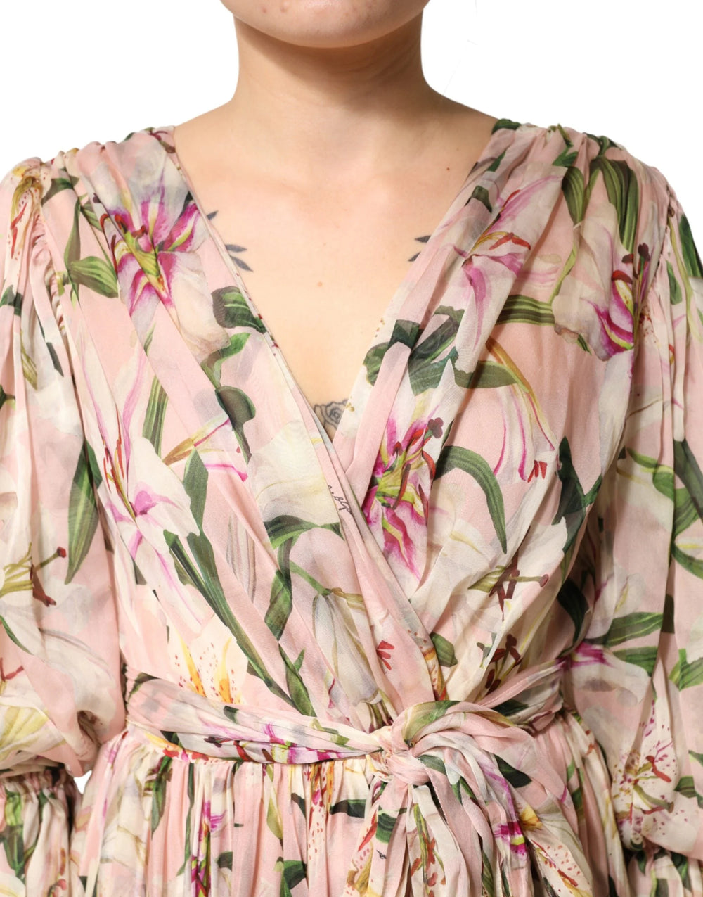 Dolce & Gabbana Pink Lily Print A-line Pleated Maxi Dress - IT38 | XS