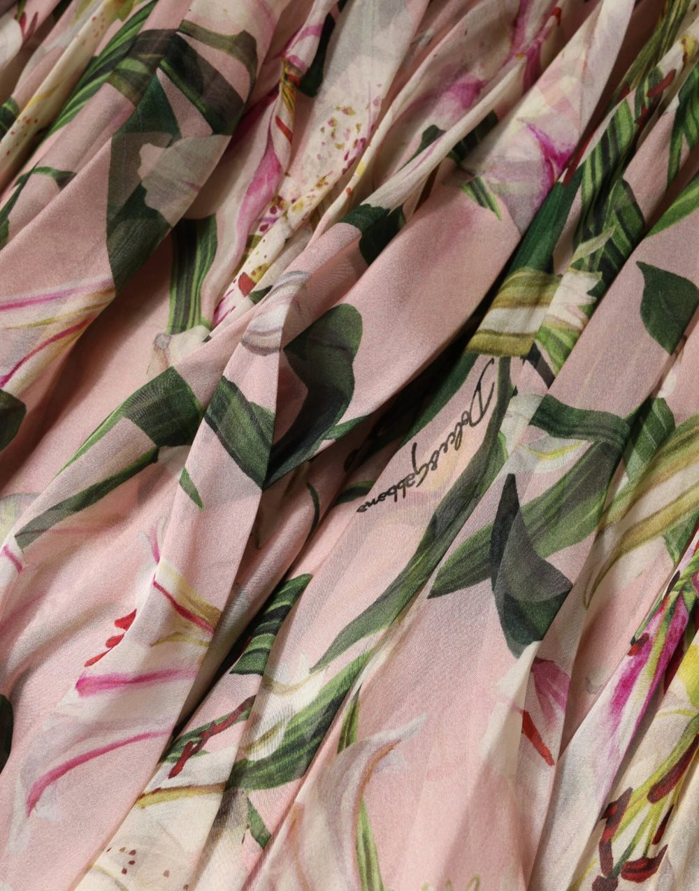 Dolce & Gabbana Pink Lily Print A-line Pleated Maxi Dress - IT38 | XS