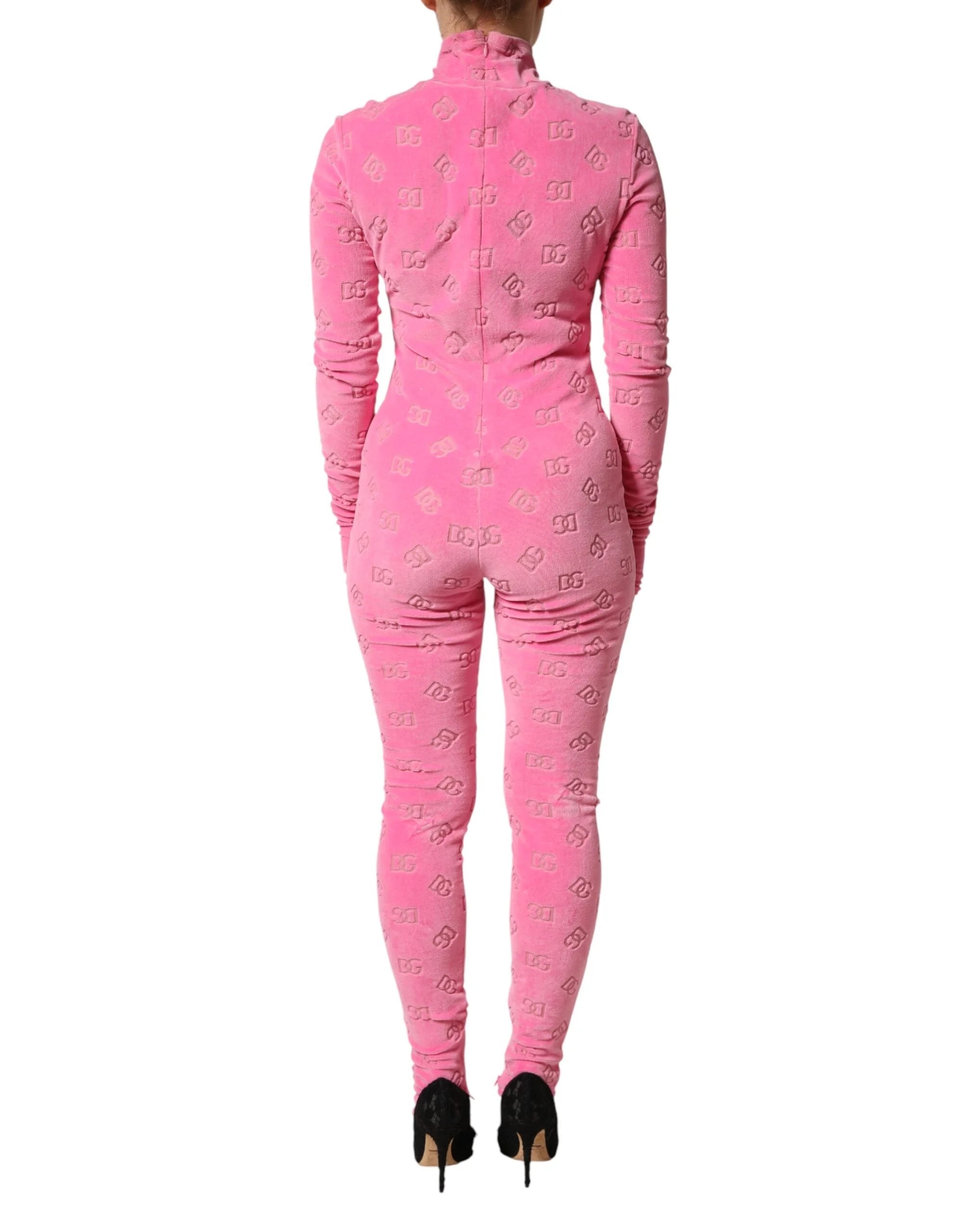 Dolce & Gabbana Pink Logo Monogram Long Sleeve Jumpsuit Dress - IT40|S