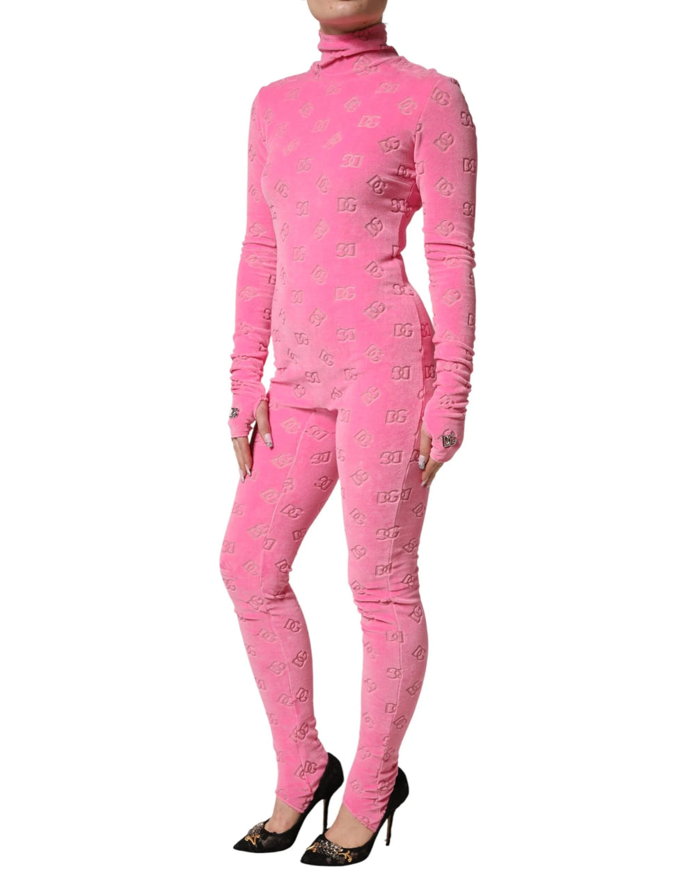 Dolce & Gabbana Pink Logo Monogram Long Sleeve Jumpsuit Dress - IT40|S