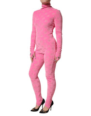 Dolce & Gabbana Pink Logo Monogram Long Sleeve Jumpsuit Dress - IT40|S