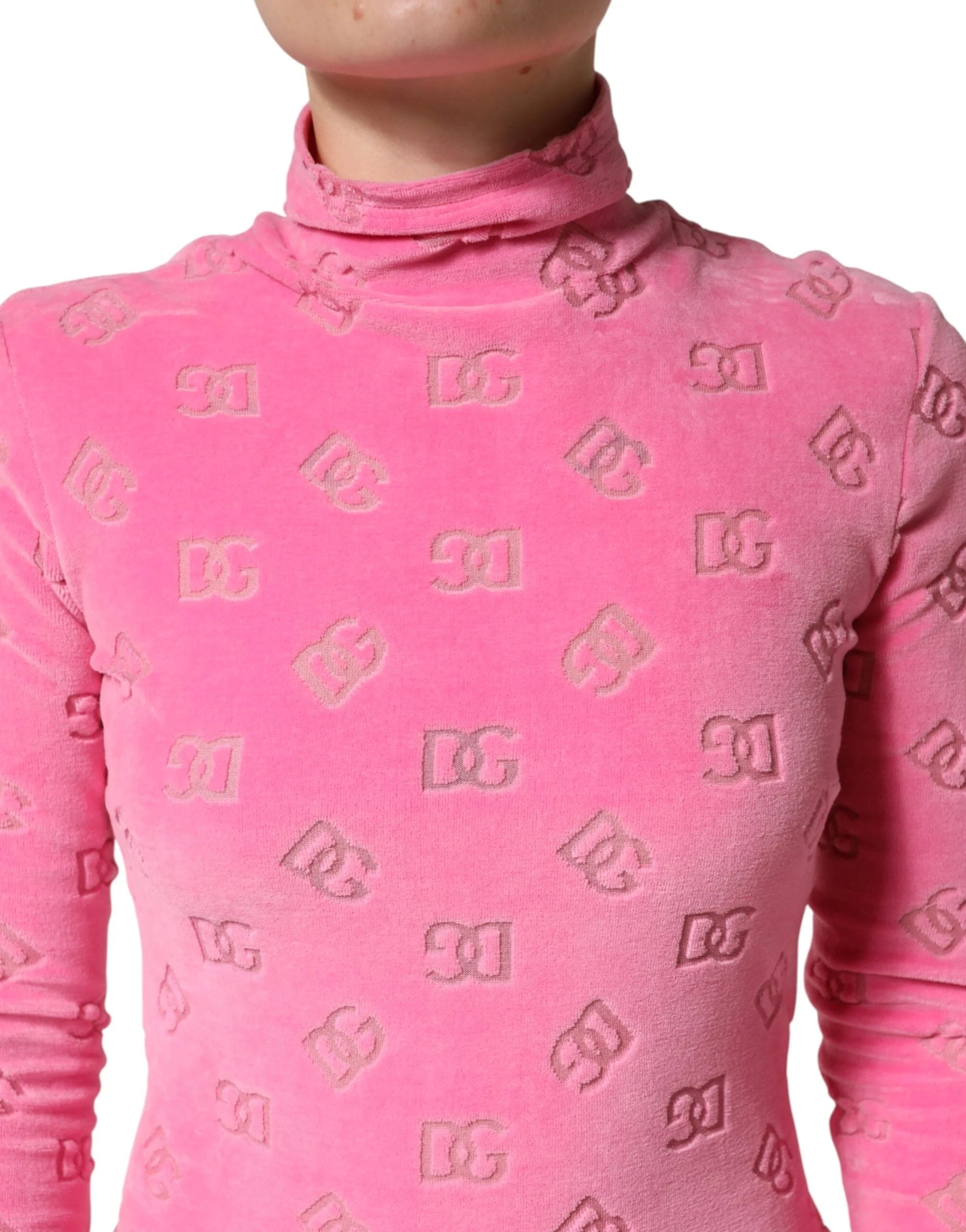 Dolce & Gabbana Pink Logo Monogram Long Sleeve Jumpsuit Dress - IT40|S