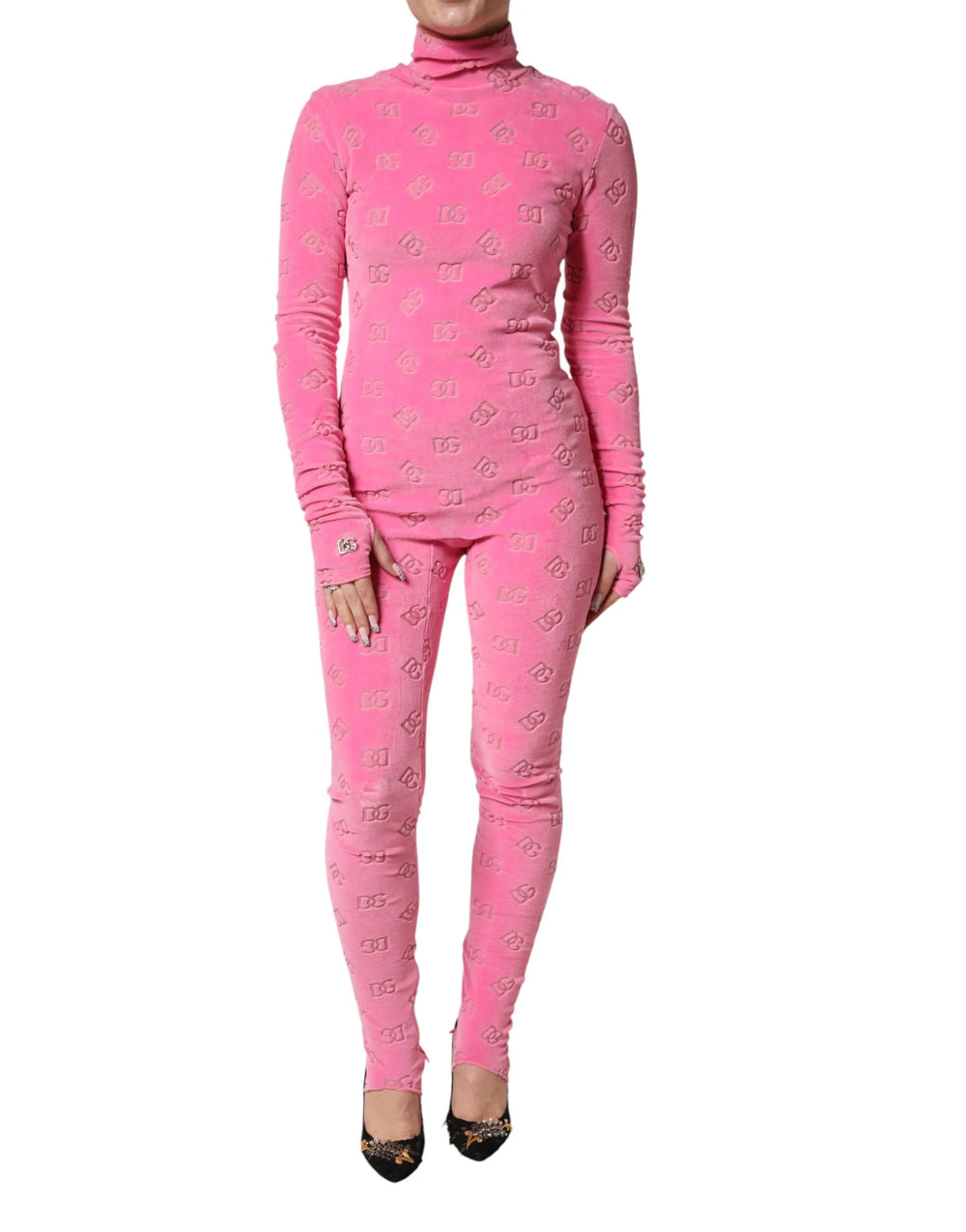 Dolce & Gabbana Pink Logo Monogram Long Sleeve Jumpsuit Dress - IT40|S