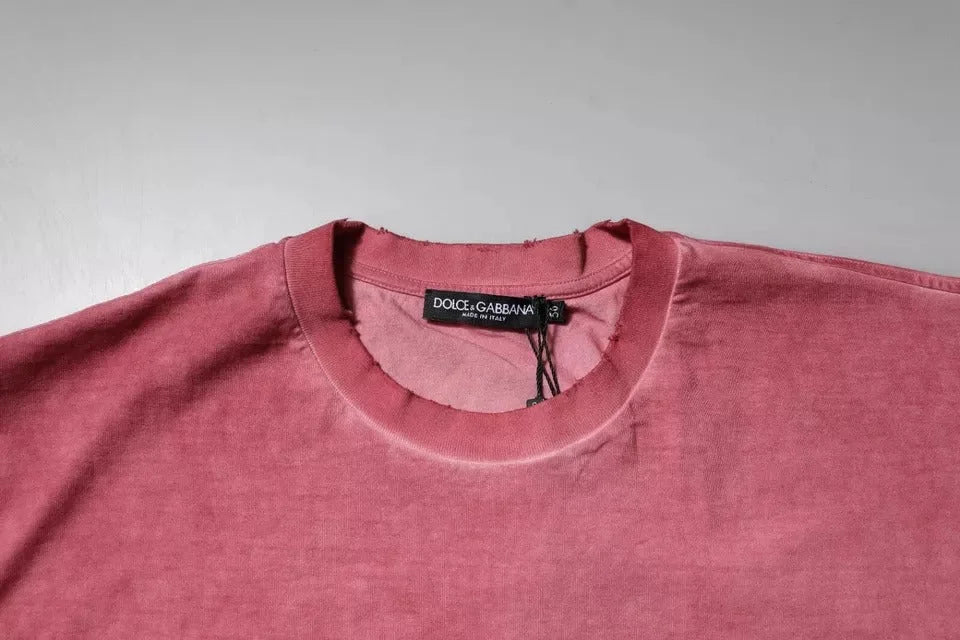 Dolce & Gabbana Pink Logo Print Cotton Crew Neck T-shirt - IT56 | XXL - T-Shirts