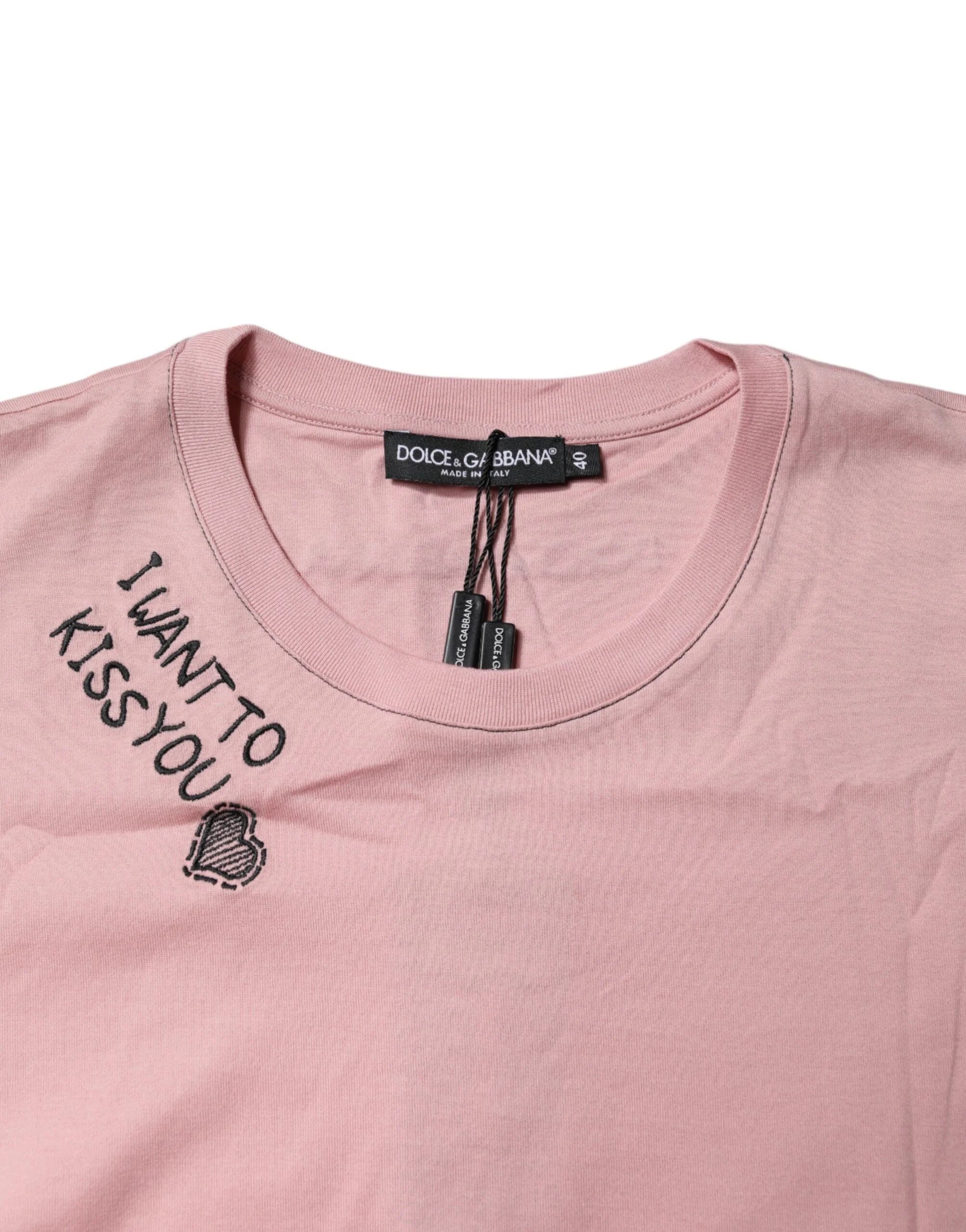 Dolce & Gabbana Pink Logo Print Cotton Crew Neck T-shirt - T-Shirts