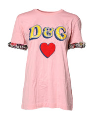 Dolce & Gabbana Pink Logo Print Cotton Crew Neck Tee T-shirt - IT40|S - T-Shirts