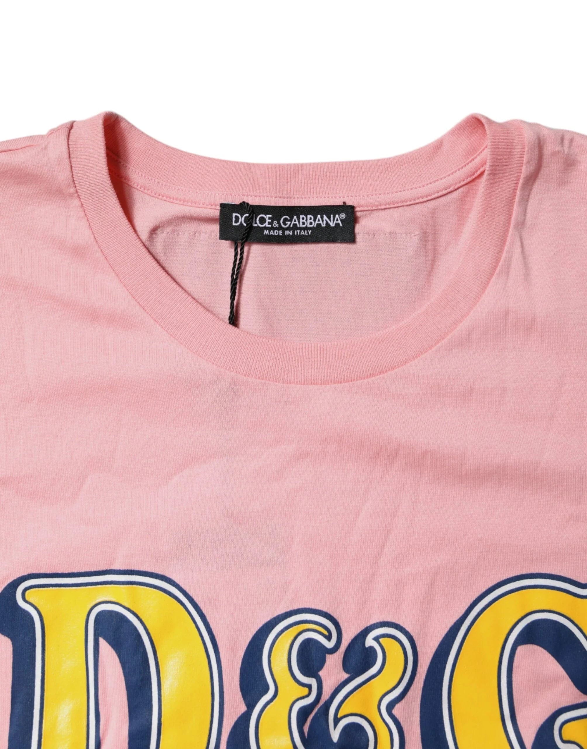 Dolce & Gabbana Pink Logo Print Cotton Crew Neck Tee T-shirt - IT40|S - T-Shirts
