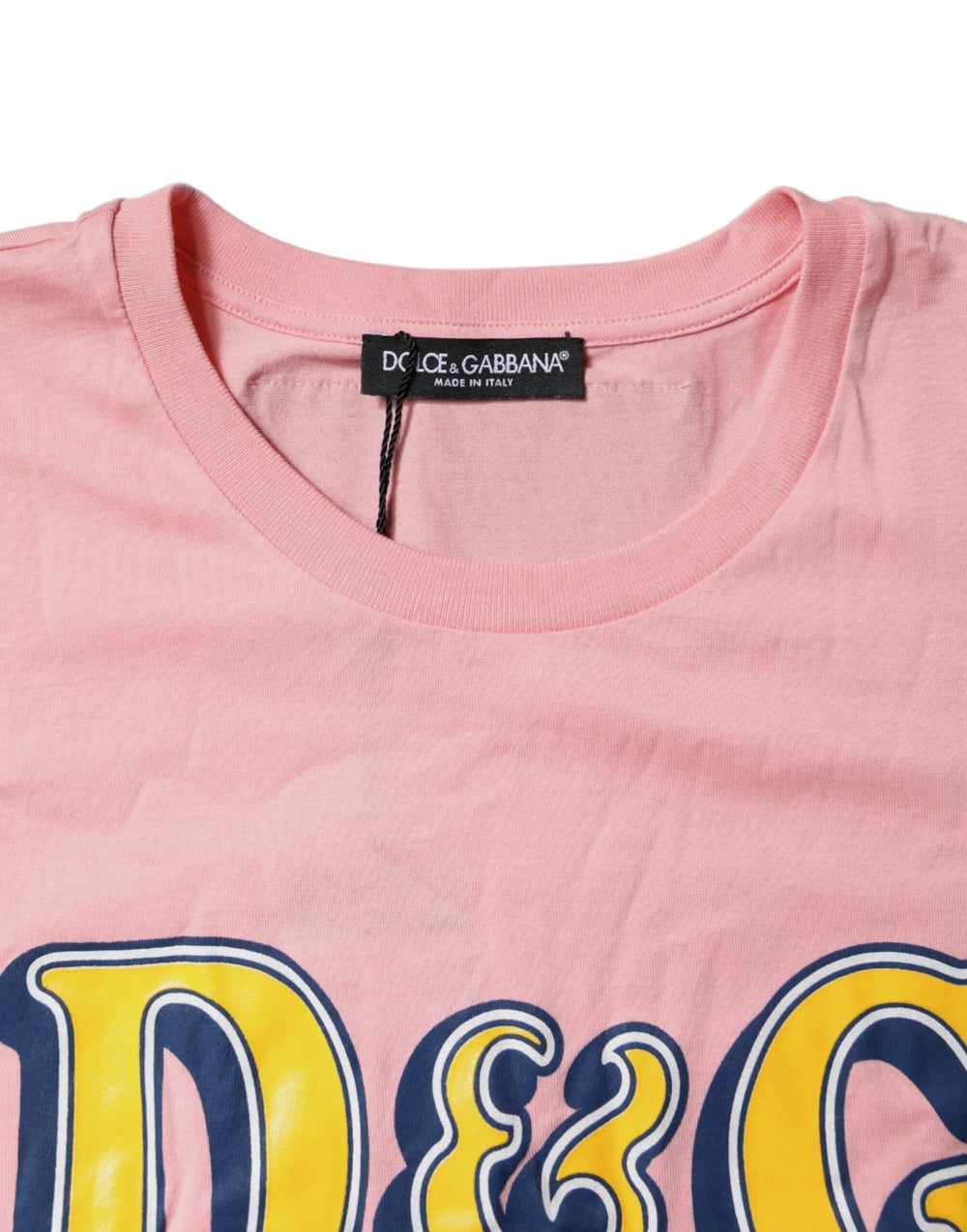 Dolce & Gabbana Pink Logo Print Cotton Crew Neck Tee T-shirt - IT40|S - T-Shirts