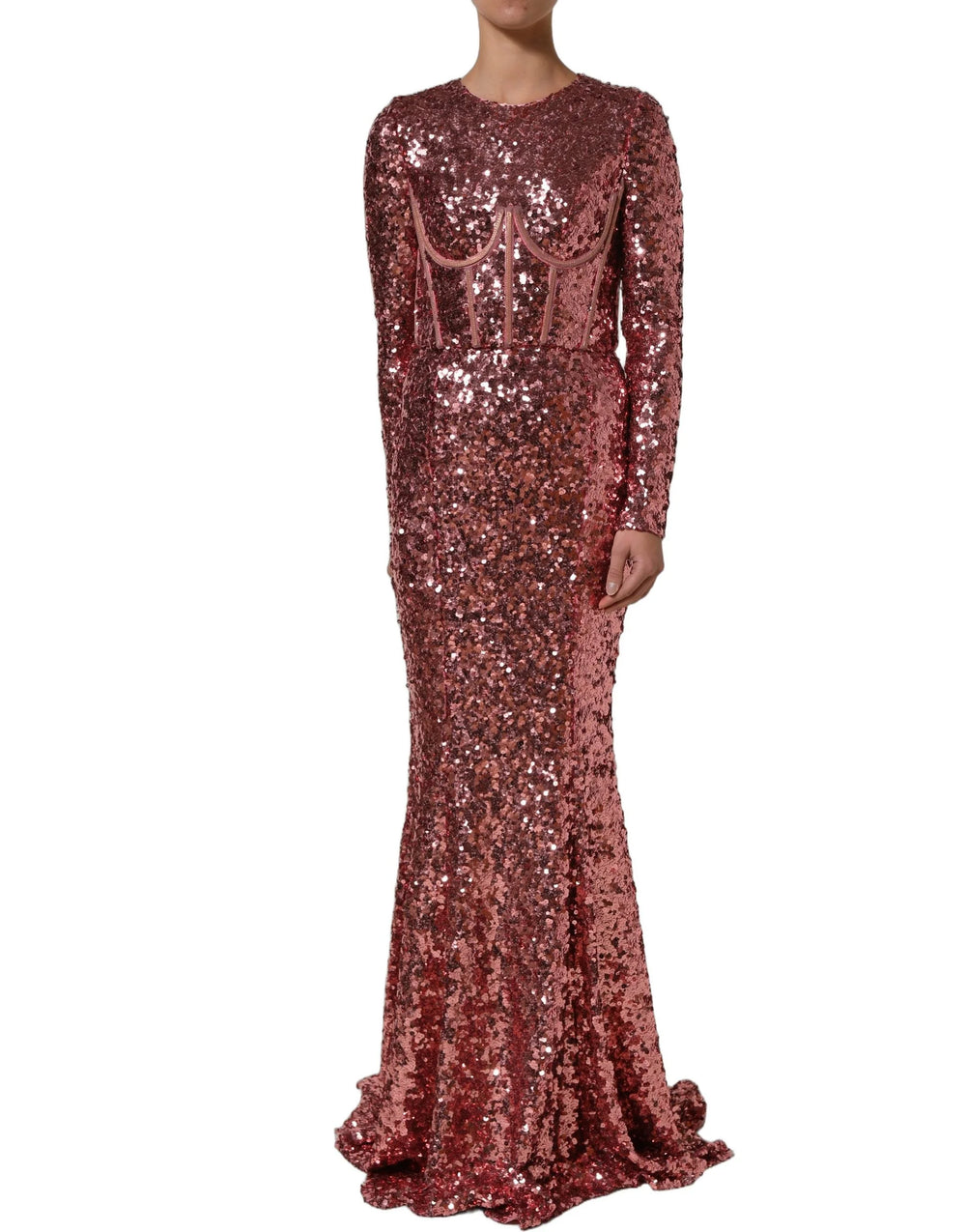 Dolce & Gabbana Pink Long Sequined Corset Detailing Gown Dress - IT40|S