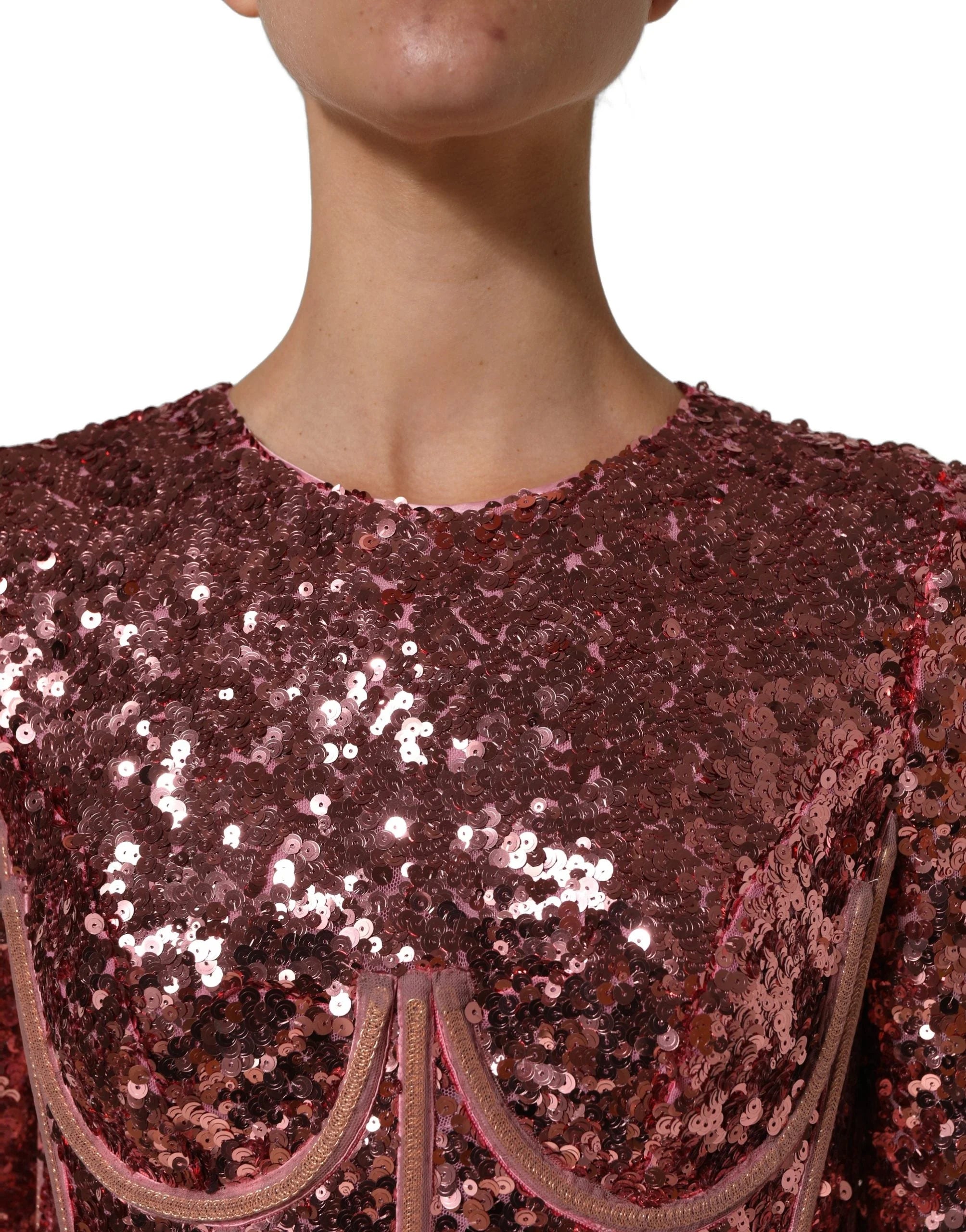 Dolce & Gabbana Pink Long Sequined Corset Detailing Gown Dress - IT40|S