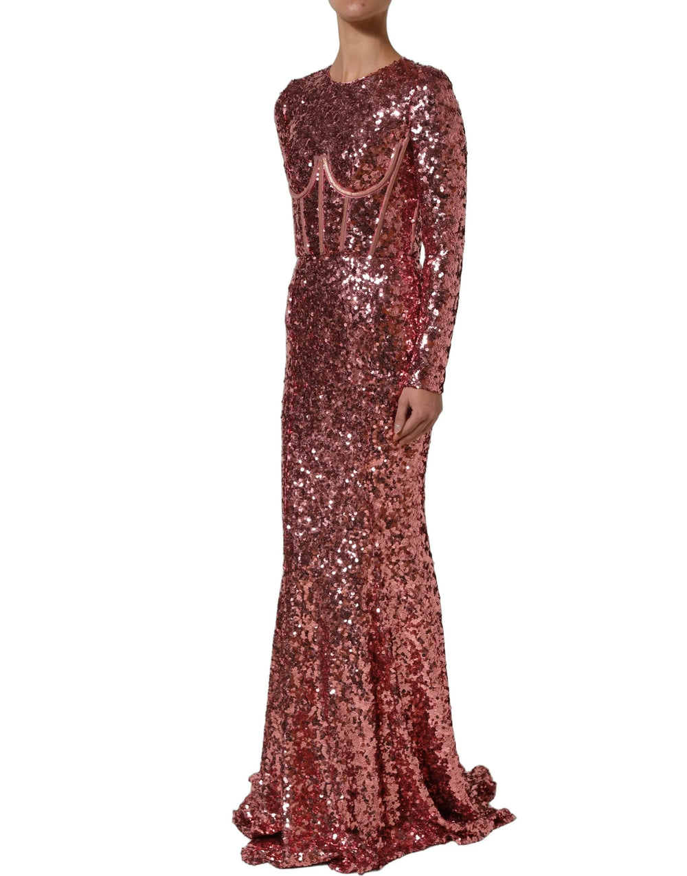 Dolce & Gabbana Pink Long Sequined Corset Detailing Gown Dress - IT40|S