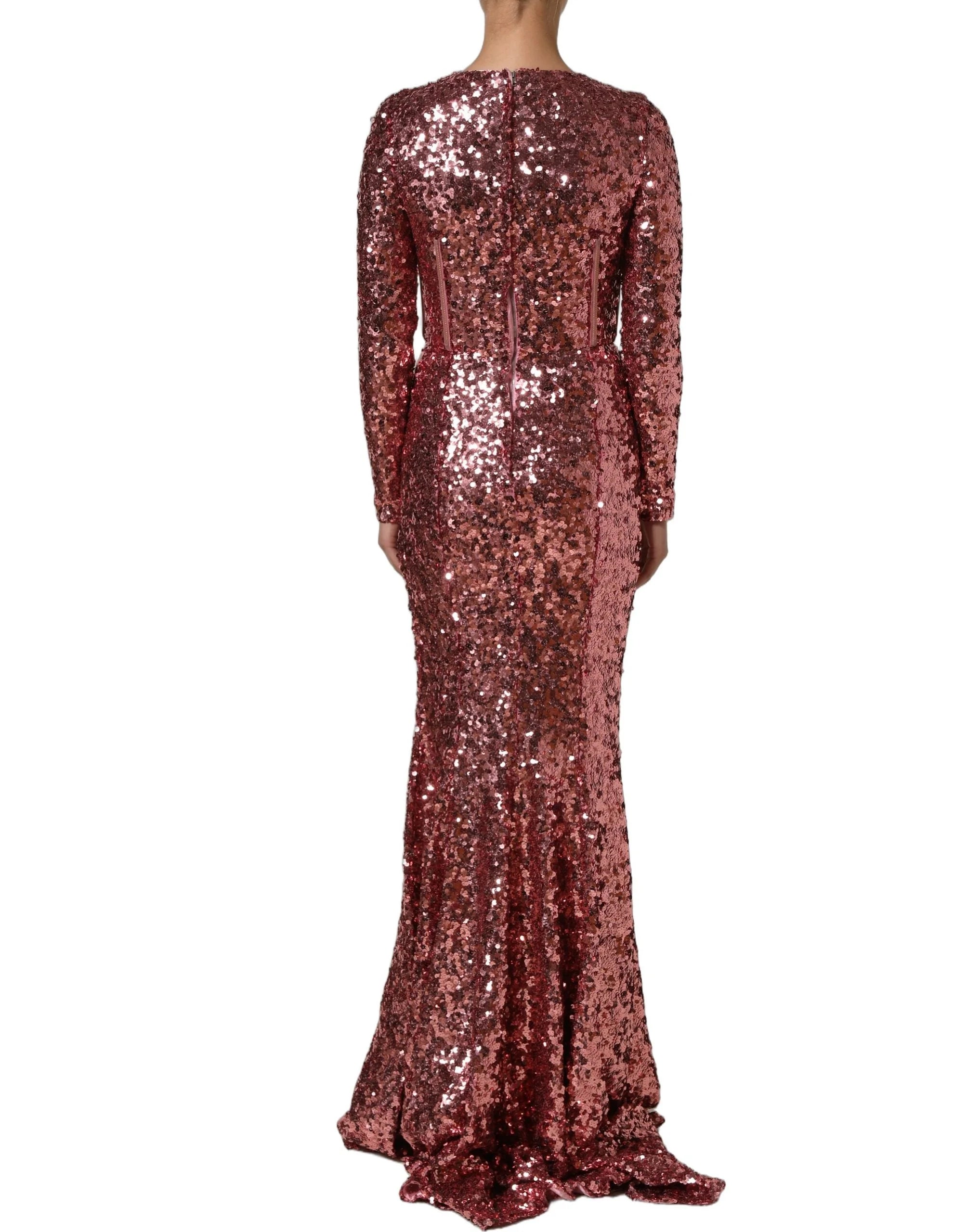 Dolce & Gabbana Pink Long Sequined Corset Detailing Gown Dress - IT40|S
