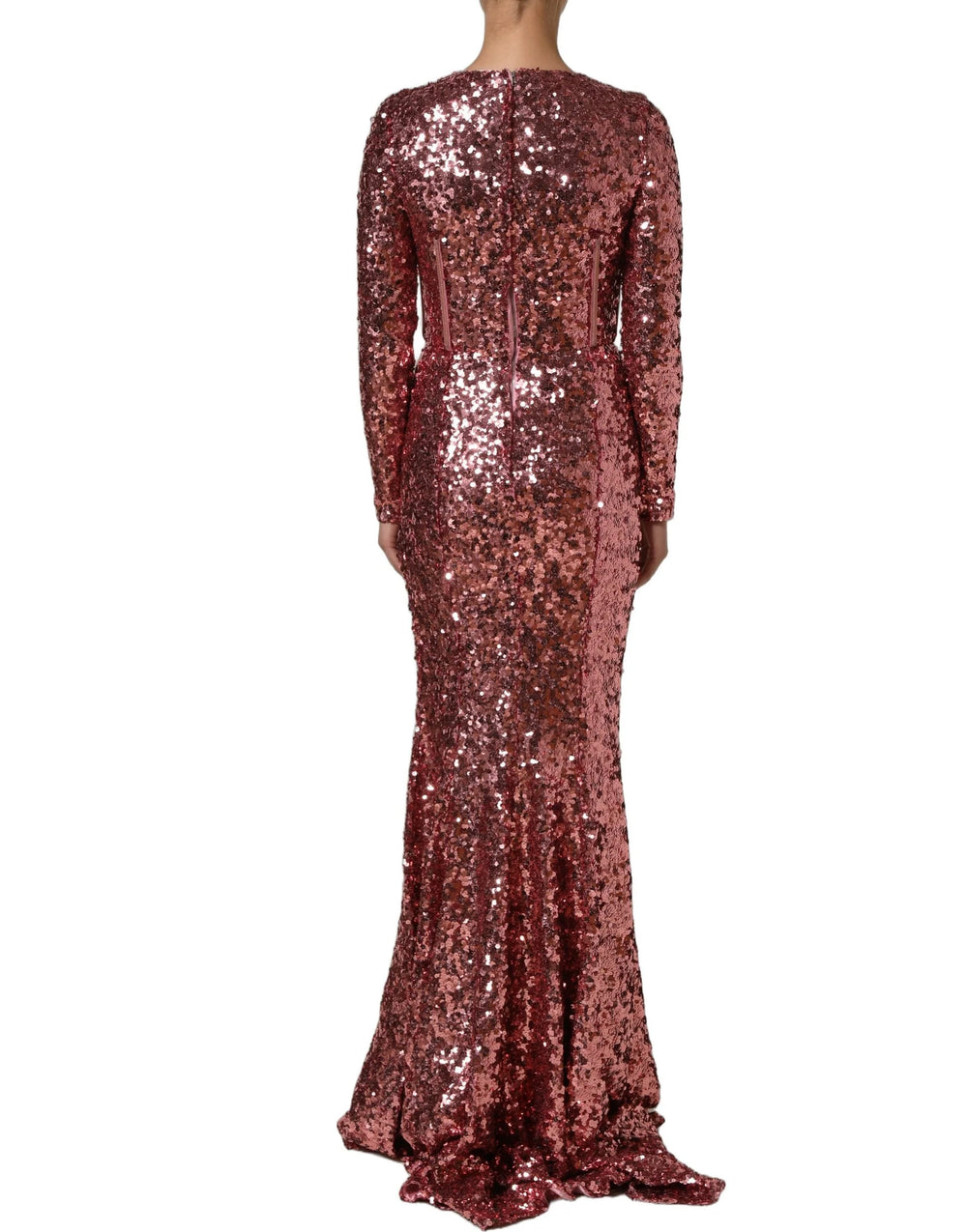 Dolce & Gabbana Pink Long Sequined Corset Detailing Gown Dress - IT40|S