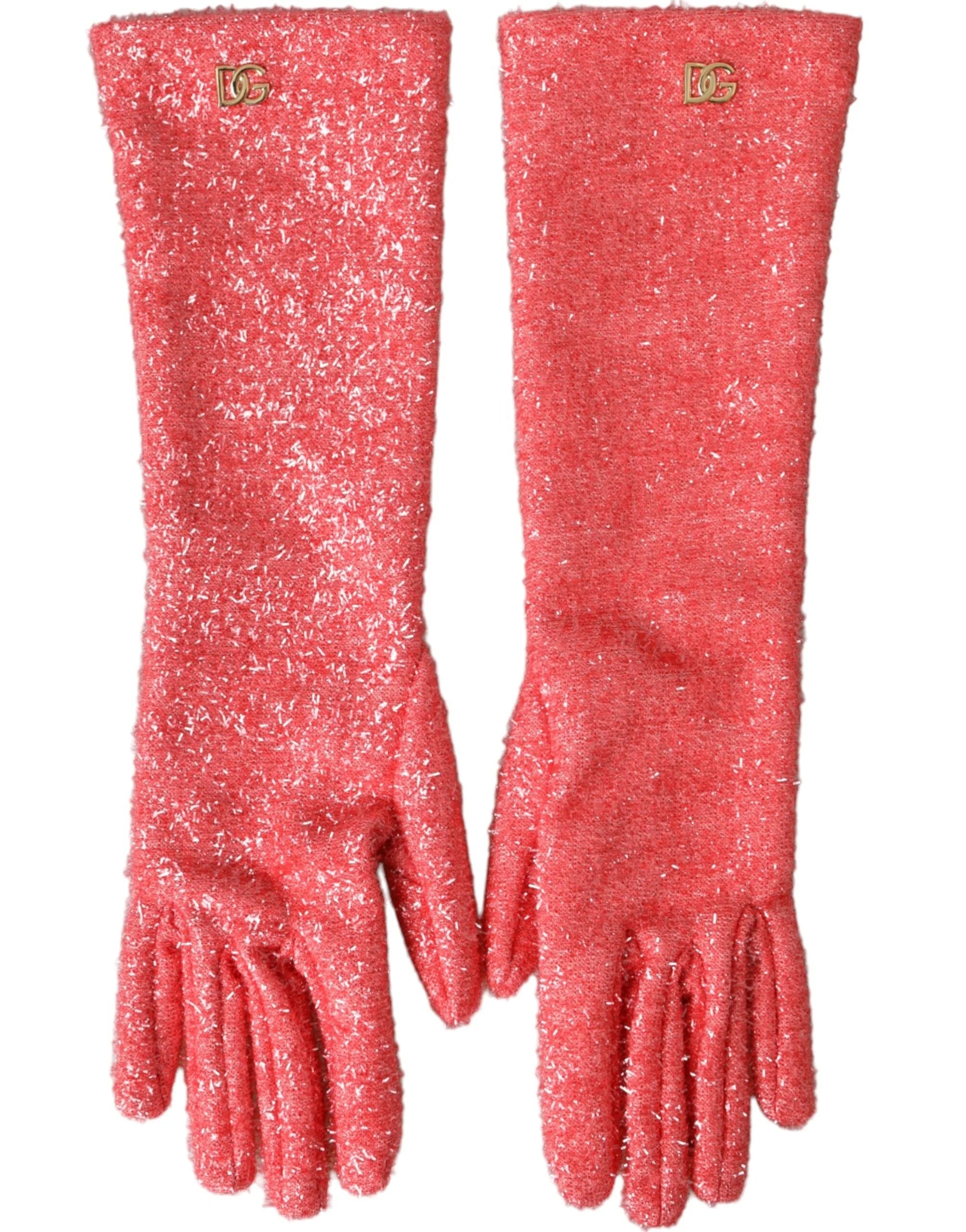 Dolce & Gabbana Pink Lurex Fantasia Mid Arm Length Gloves - 7.5|S - Gloves & Mittens