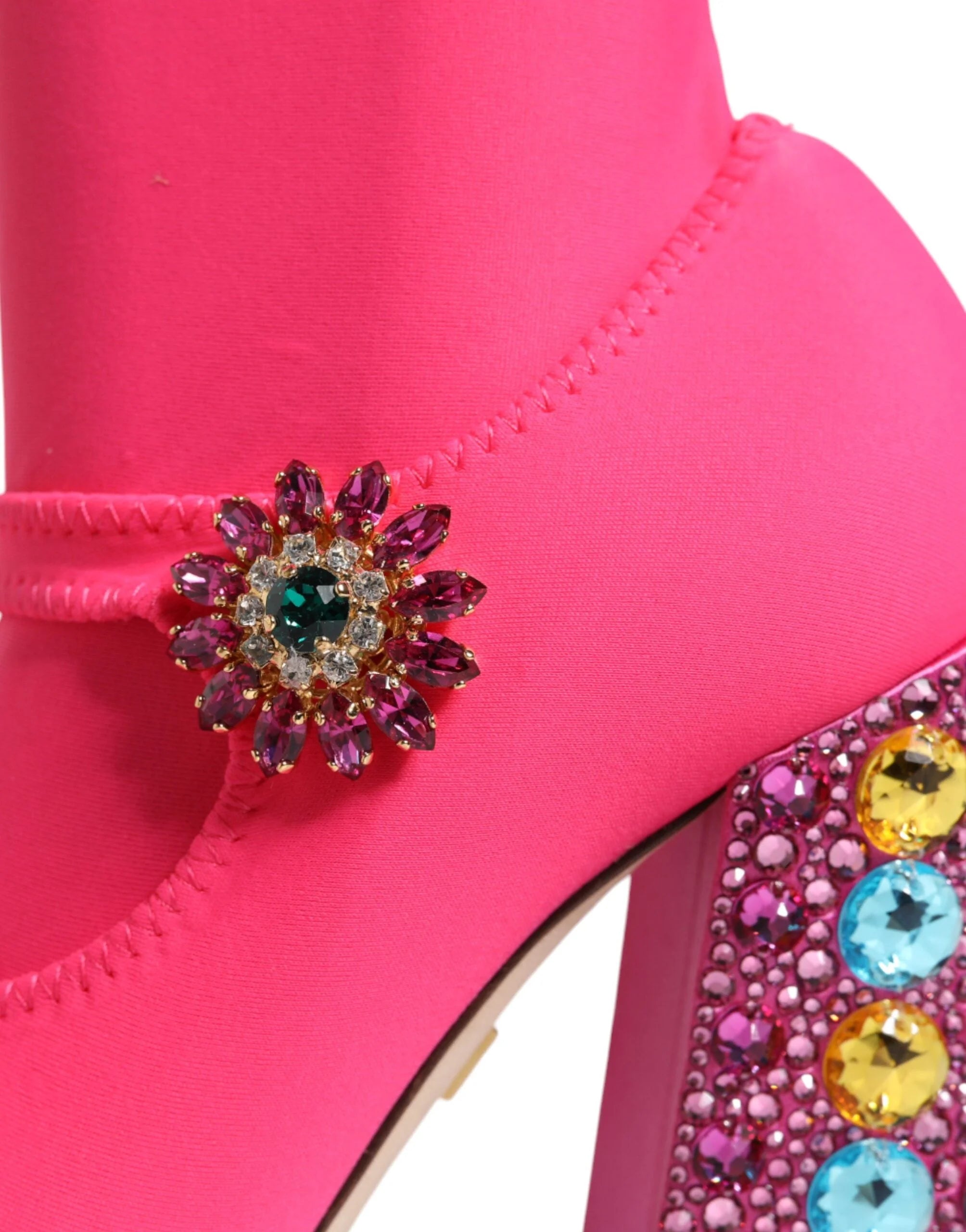 Dolce & Gabbana Pink Nylon Crystal Vally High Boots Shoes - EU35.5/US5