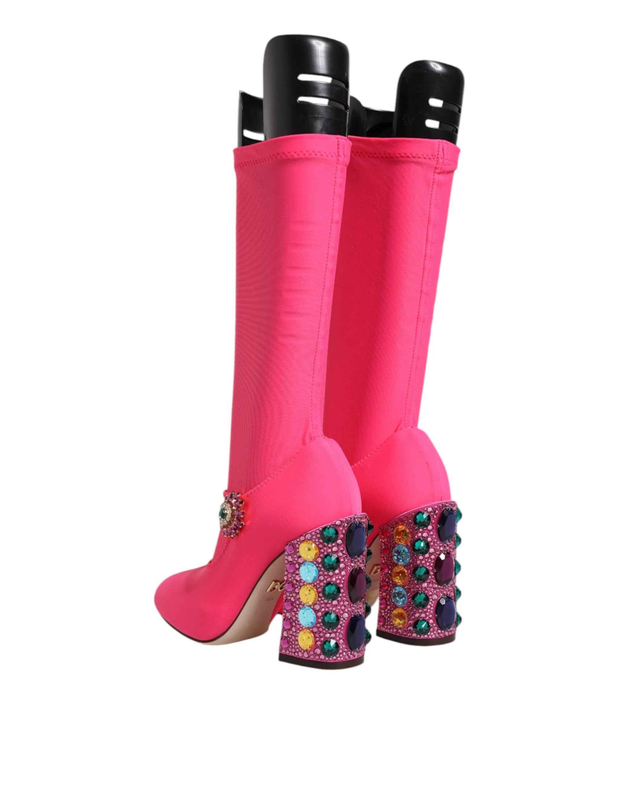 Dolce & Gabbana Pink Nylon Crystal Vally High Boots Shoes - EU35.5/US5 - Boots