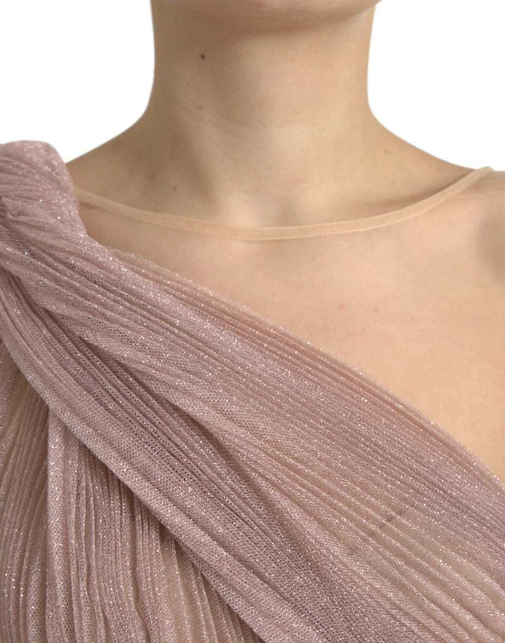 Dolce & Gabbana Pink One Shoulder Pleated Lame Tulle Dress - IT40|S - Dresses