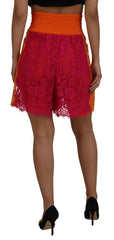 Dolce & Gabbana Pink Orange Lace Cotton High Waist Shorts - IT40|S - Short Trousers