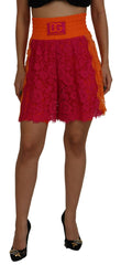 Dolce & Gabbana Pink Orange Lace Cotton High Waist Shorts - IT40|S - Short Trousers