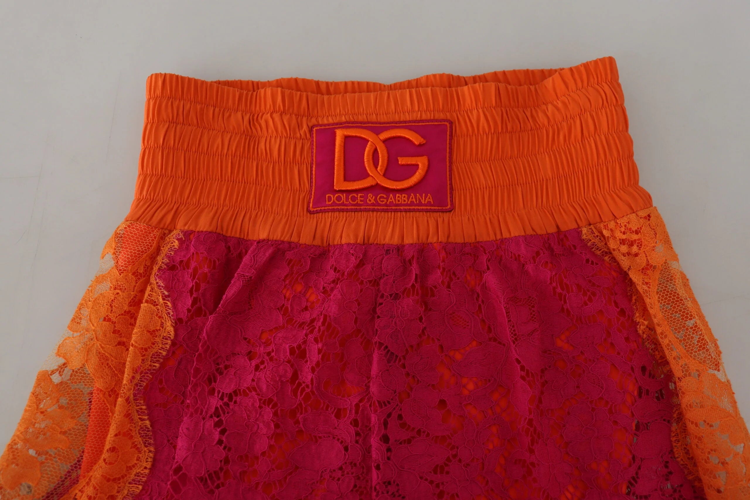 Dolce & Gabbana Pink Orange Lace Cotton High Waist Shorts - IT40|S - Short Trousers