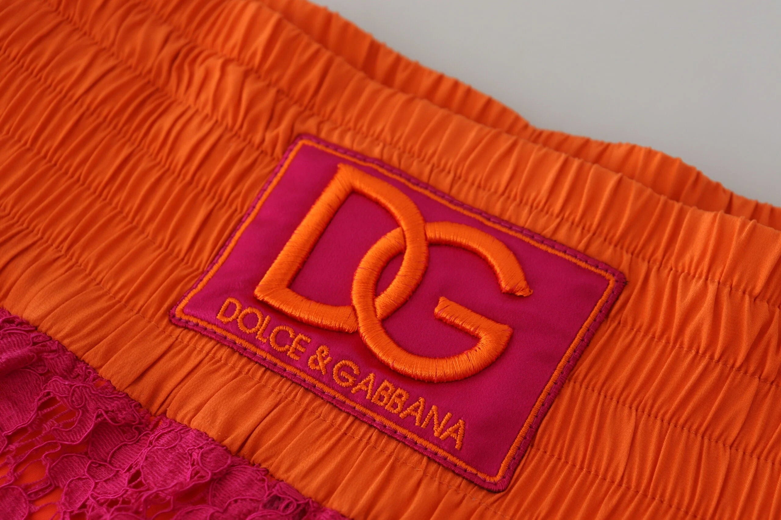 Dolce & Gabbana Pink Orange Lace Cotton High Waist Shorts - IT40|S - Short Trousers