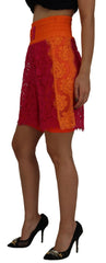 Dolce & Gabbana Pink Orange Lace Cotton High Waist Shorts - IT40|S - Short Trousers