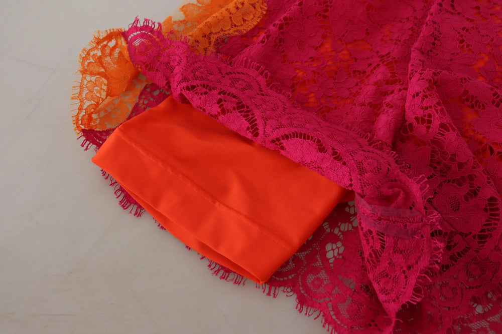 Dolce & Gabbana Pink Orange Lace Cotton High Waist Shorts - IT40|S - Short Trousers