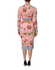 Dolce & Gabbana Pink Pastry Print Bodycon Sheath Midi Dress - Dresses
