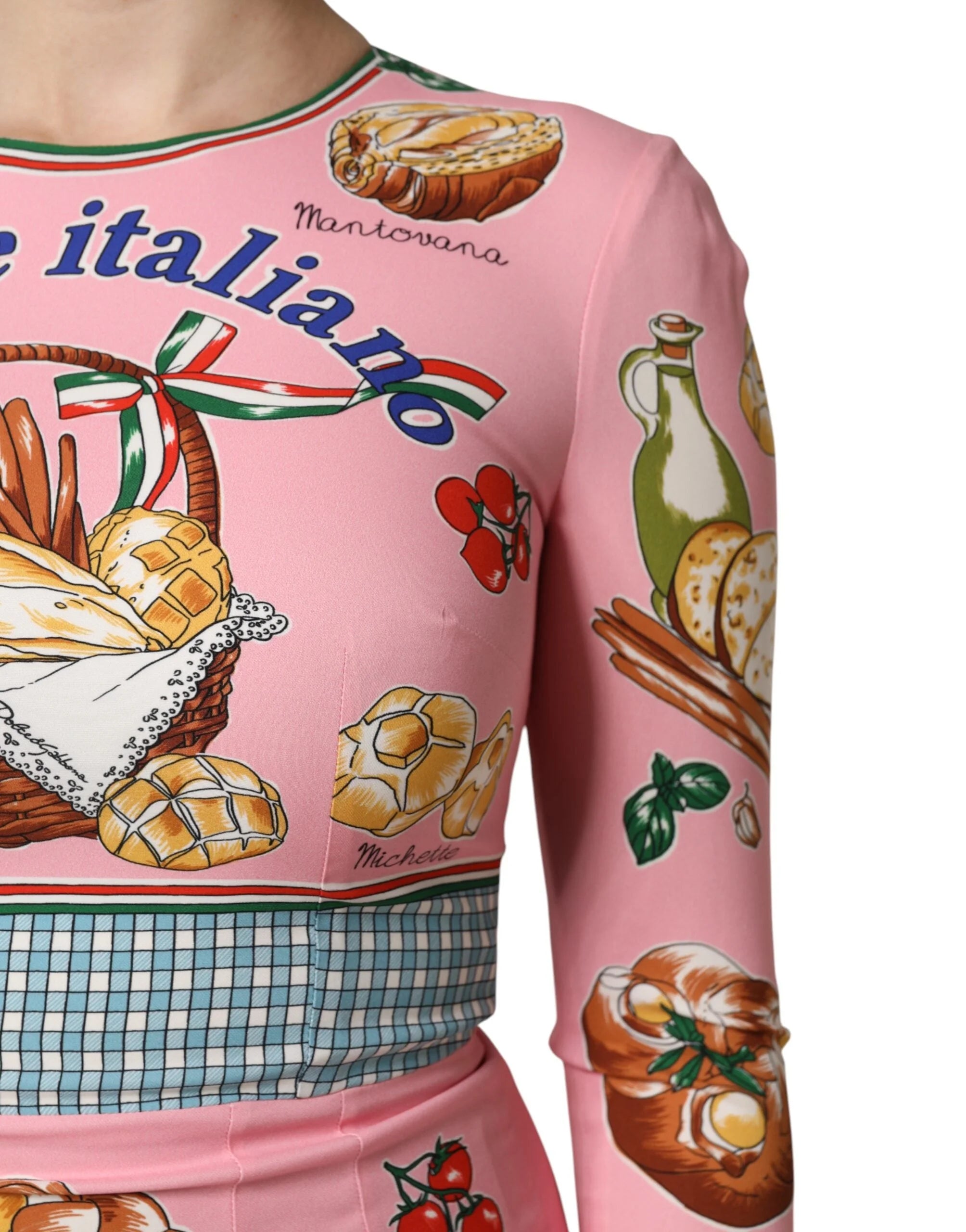 Dolce & Gabbana Pink Pastry Print Bodycon Sheath Midi Dress - Dresses