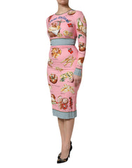 Dolce & Gabbana Pink Pastry Print Bodycon Sheath Midi Dress - Dresses
