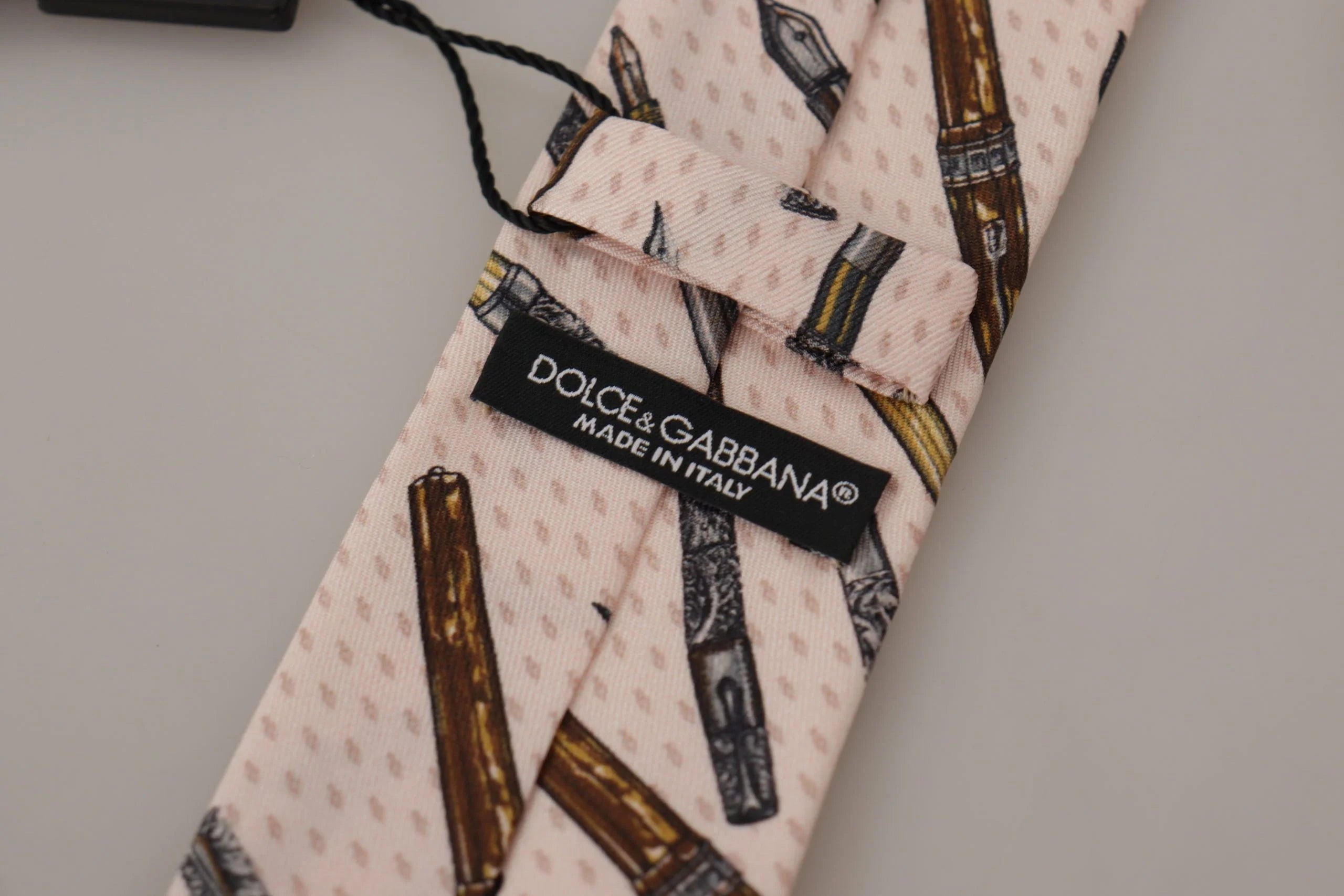 Dolce & Gabbana Pink Pen Dots Print 100% Silk Adjustable Neck Accessory Tie - Neckties