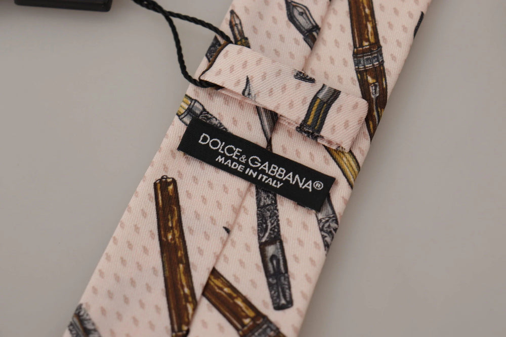 Dolce & Gabbana Pink Pen Dots Print 100% Silk Adjustable Neck Accessory Tie - Neckties