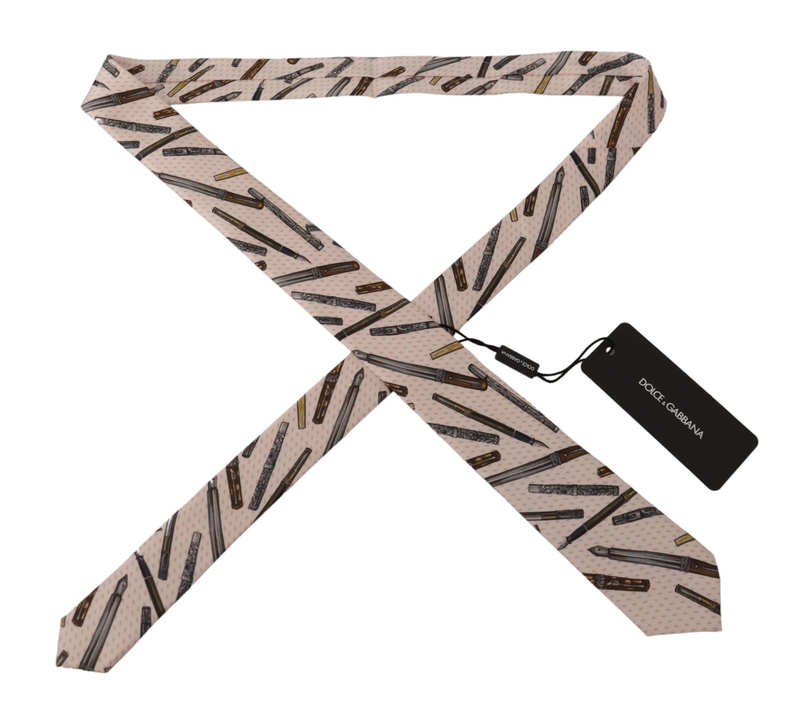 Dolce & Gabbana Pink Pen Dots Print 100% Silk Adjustable Neck Accessory Tie - Neckties