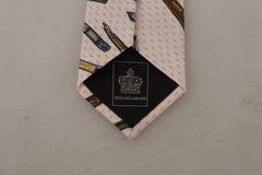 Dolce & Gabbana Pink Pen Dots Print 100% Silk Adjustable Neck Accessory Tie - Neckties