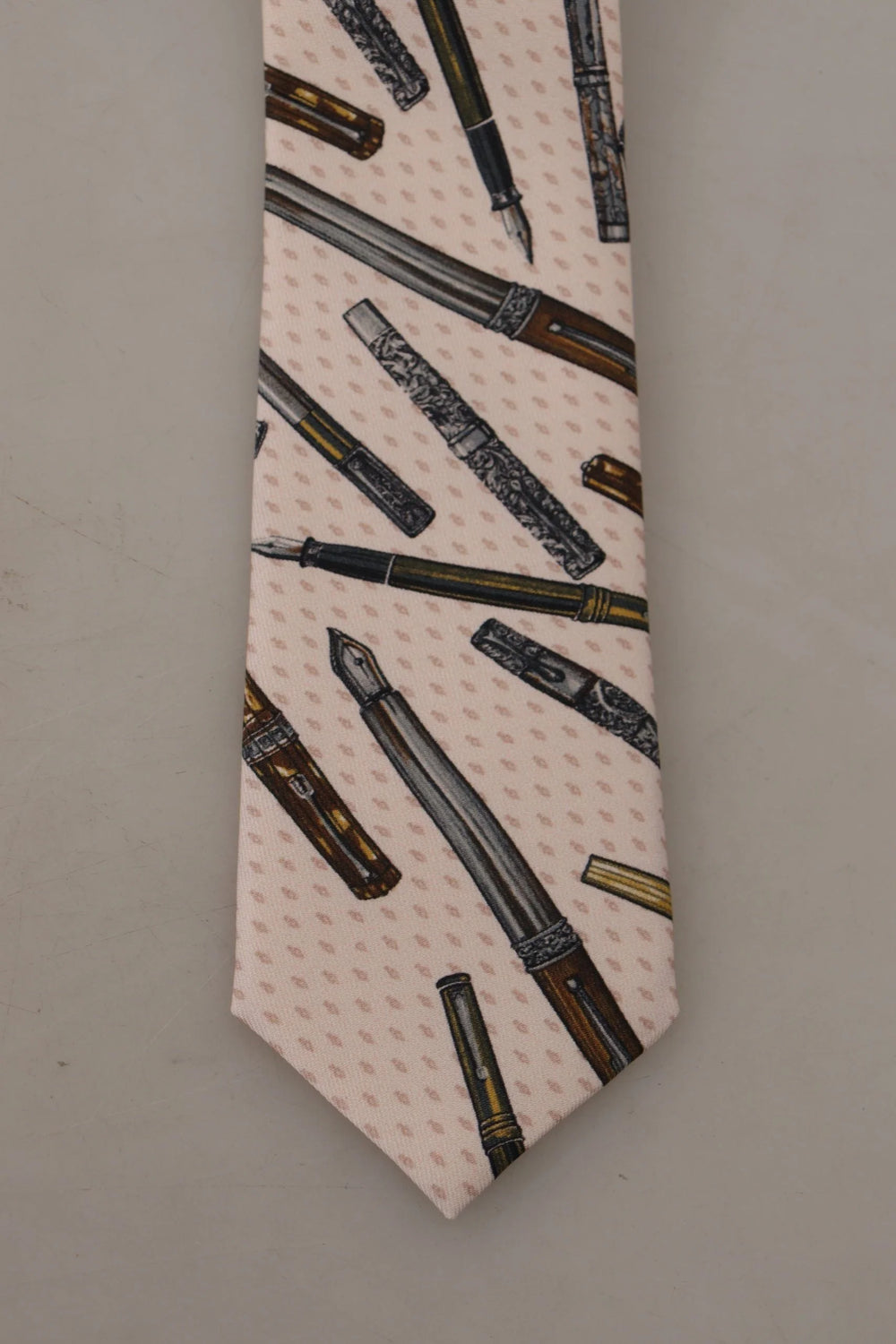 Dolce & Gabbana Pink Pen Dots Print 100% Silk Adjustable Neck Accessory Tie - Neckties