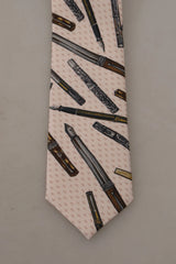 Dolce & Gabbana Pink Pen Dots Print 100% Silk Adjustable Neck Accessory Tie - Neckties
