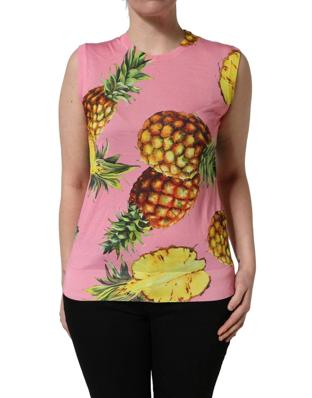 Dolce & Gabbana Pink Pineapple Roundneck Sleeveless Tank Top - IT46|XL