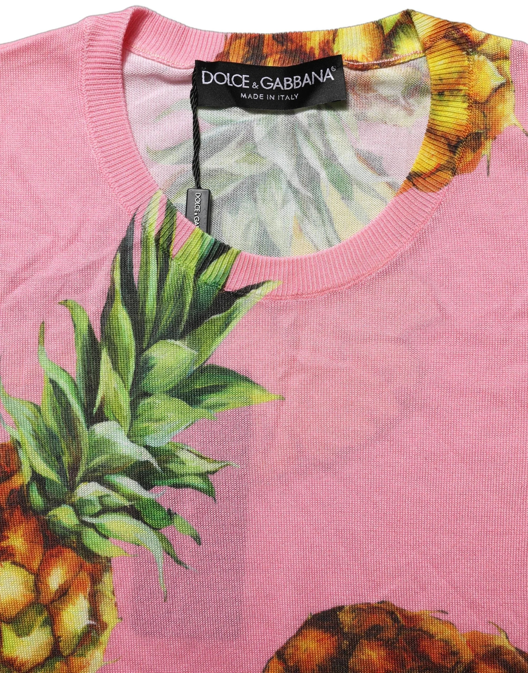 Dolce & Gabbana Pink Pineapple Roundneck Sleeveless Tank Top - IT46|XL