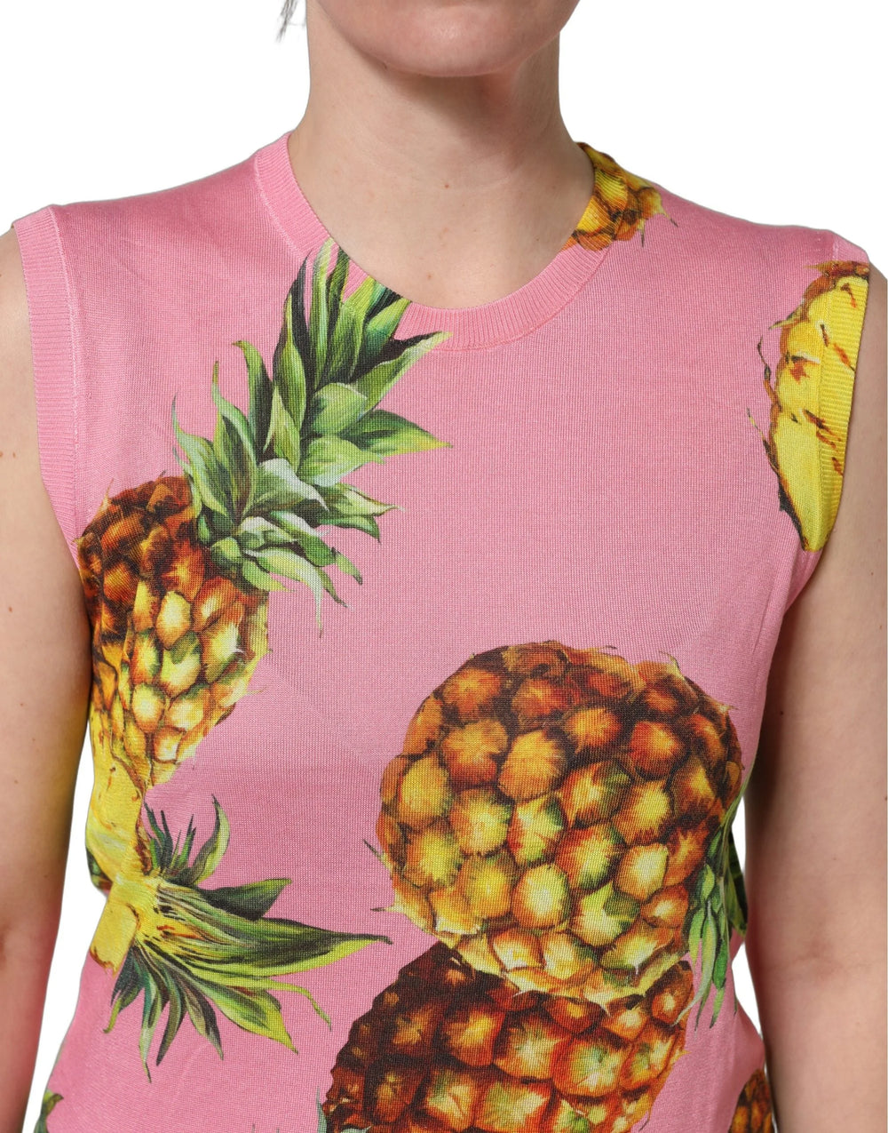 Dolce & Gabbana Pink Pineapple Roundneck Sleeveless Tank Top - IT46|XL