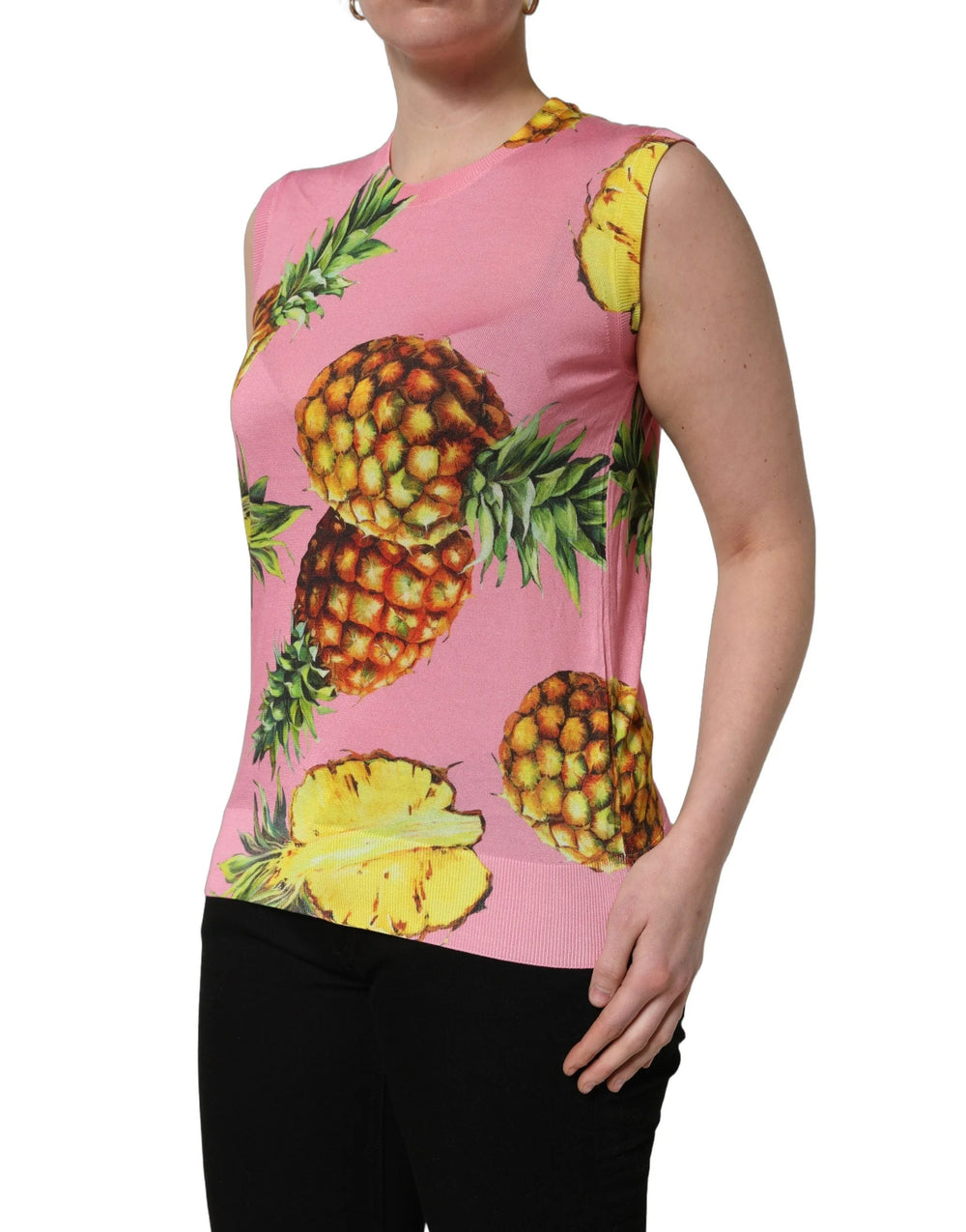 Dolce & Gabbana Pink Pineapple Roundneck Sleeveless Tank Top - IT46|XL