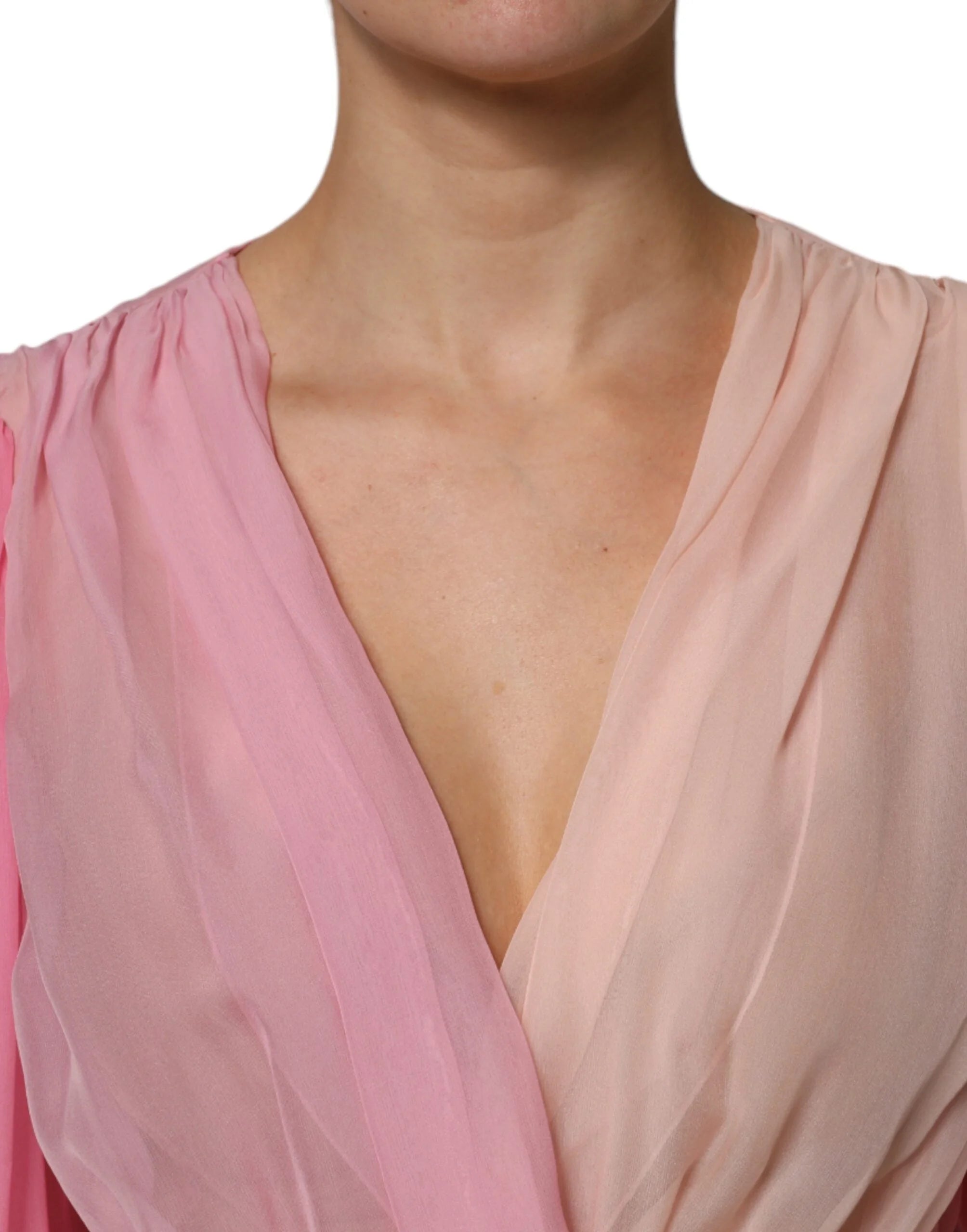 Dolce & Gabbana Pink Plunging V-neck Long Sleeves Blouse Top - IT40|S