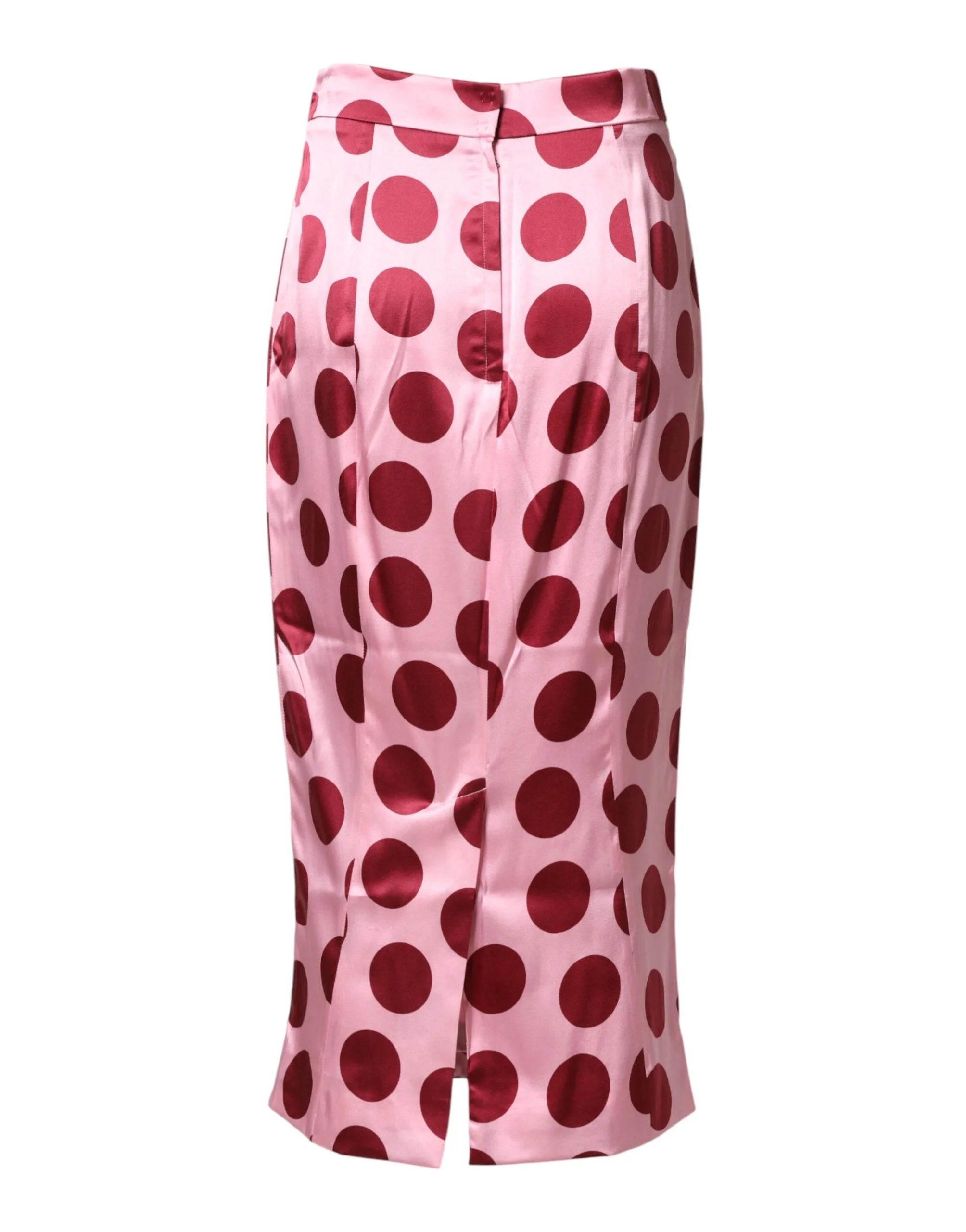 Dolce & Gabbana Pink Polka Dot Silk Pencil Cut Midi Skirt - IT40|S