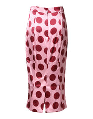 Dolce & Gabbana Pink Polka Dot Silk Pencil Cut Midi Skirt - IT40|S