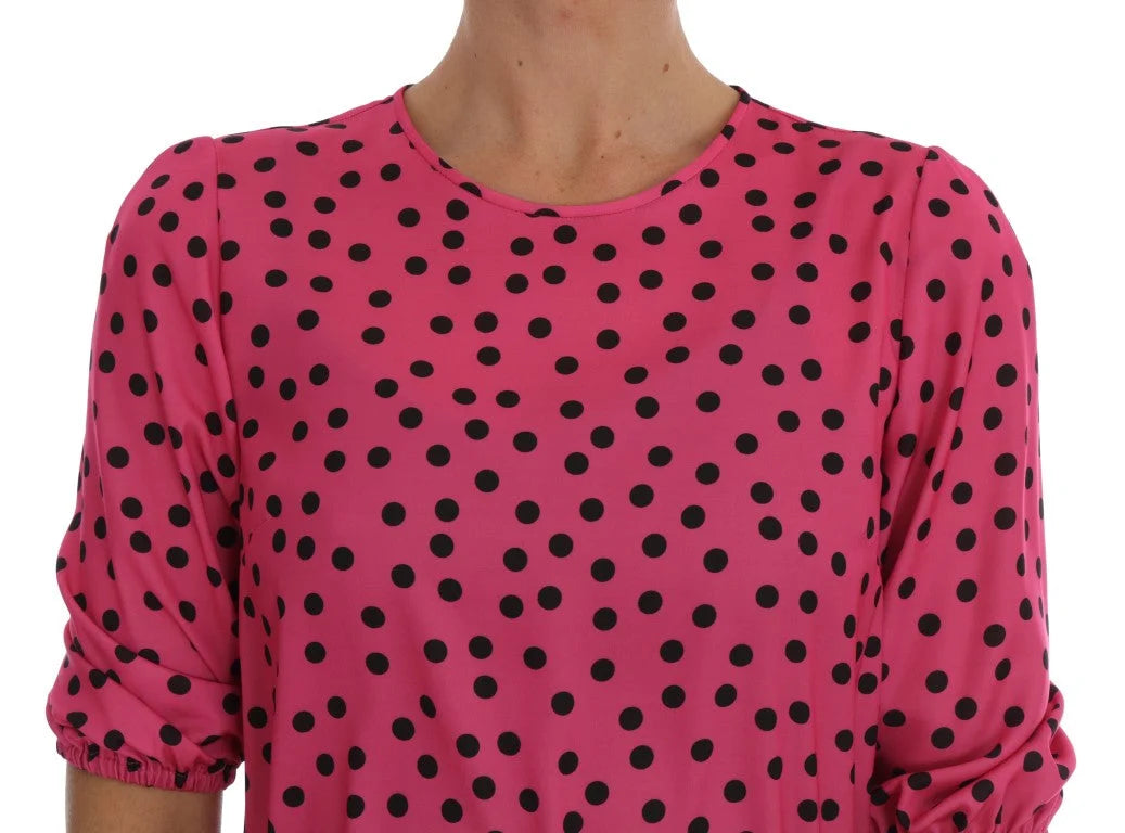 Dolce & Gabbana Pink Polka Dotted Silk Blouse - Blouses