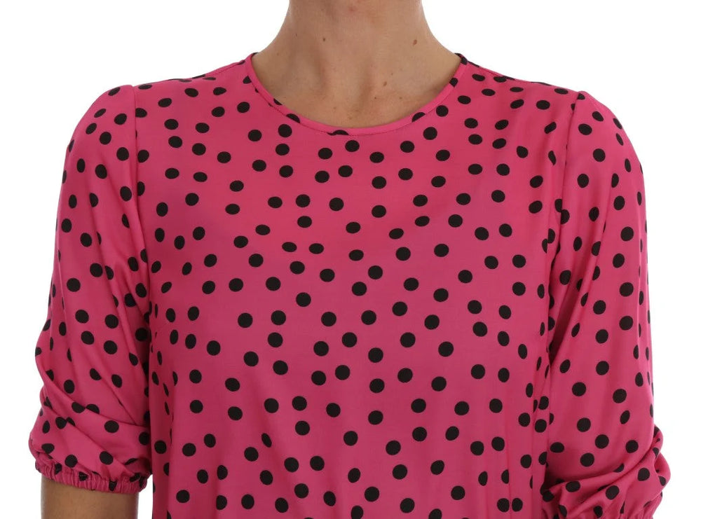 Dolce & Gabbana Pink Polka Dotted Silk Blouse - Blouses